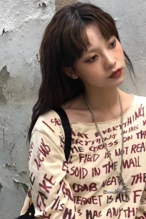 Stylish Work Outfits, Outfit Summer Ideas Grunge Text Print Top