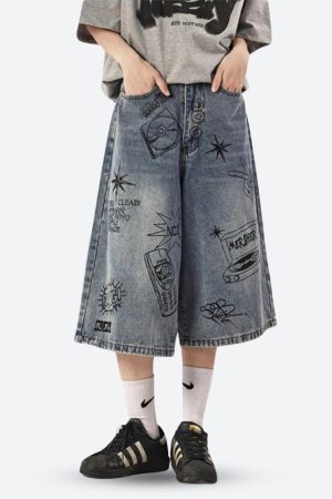 Stylish Work Outfits, Outfit Summer Ideas Grunge Wide Leg Denim Shorts