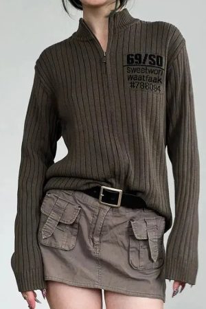 Stylish Work Outfits, Outfit Summer Ideas Grunge Zip-Up Cardigan Jacket