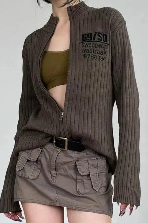 Stylish Work Outfits, Outfit Summer Ideas Grunge Zip-Up Cardigan Jacket