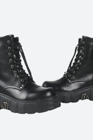 Stylish Work Outfits, Outfit Summer Ideas Grunge Zip-Up Platform Combat Boots