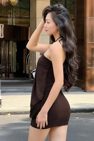 Stylish Work Outfits, Outfit Summer Ideas Halter Neck Mini Dress