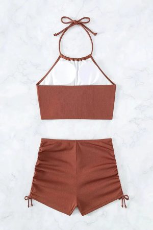 Stylish Work Outfits, Outfit Summer Ideas Halter Top & Swim Shorts Bikini Set