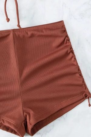 Stylish Work Outfits, Outfit Summer Ideas Halter Top & Swim Shorts Bikini Set