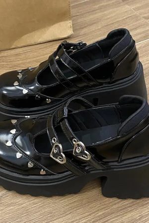 Stylish Work Outfits, Outfit Summer Ideas Heart Buckled Platform Mary Jane Shoes