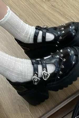 Stylish Work Outfits, Outfit Summer Ideas Heart Buckled Platform Mary Jane Shoes