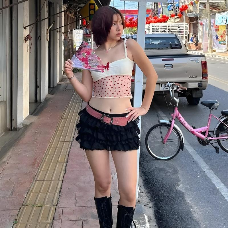 Stylish Work Outfits, Outfit Summer Ideas Heart Knitted Sheer Crop Top Stylish Work Outfits, Outfit Summer Ideas Heart Knitted Sheer Crop Top