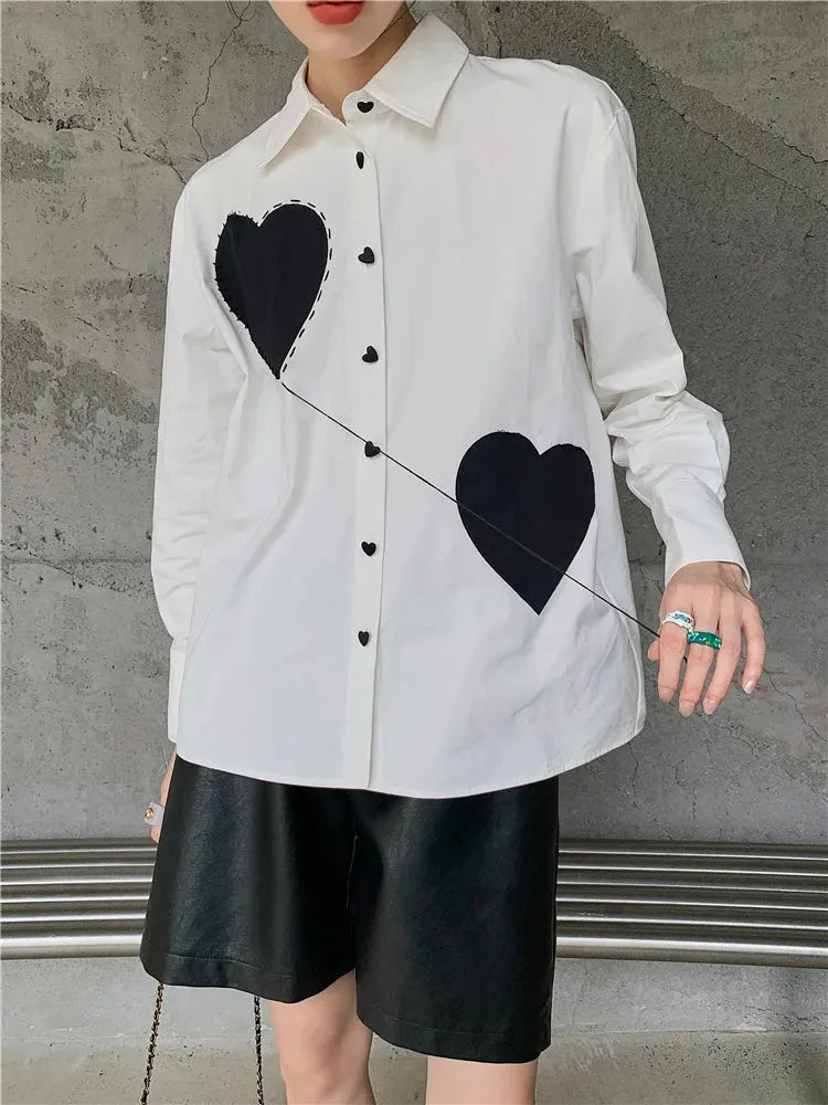 Stylish Work Outfits, Outfit Summer Ideas Heart Patch Button-Up Shirt Stylish Work Outfits, Outfit Summer Ideas Heart Patch Button-Up Shirt