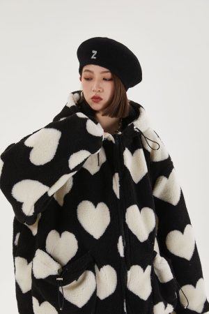 Stylish Work Outfits, Outfit Summer Ideas Heart Pattern Hooded Jacket