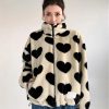 Stylish Work Outfits, Outfit Summer Ideas Heart Pattern Teddy Jacket