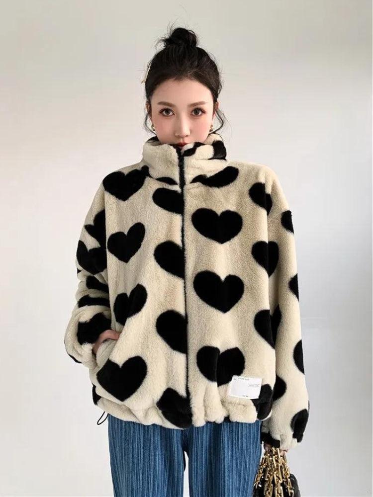 Stylish Work Outfits, Outfit Summer Ideas Heart Pattern Teddy Jacket Stylish Work Outfits, Outfit Summer Ideas Heart Pattern Teddy Jacket