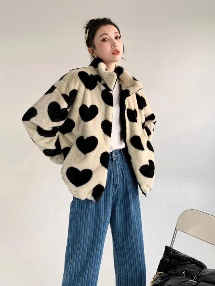 Stylish Work Outfits, Outfit Summer Ideas Heart Pattern Teddy Jacket Stylish Work Outfits, Outfit Summer Ideas Heart Pattern Teddy Jacket