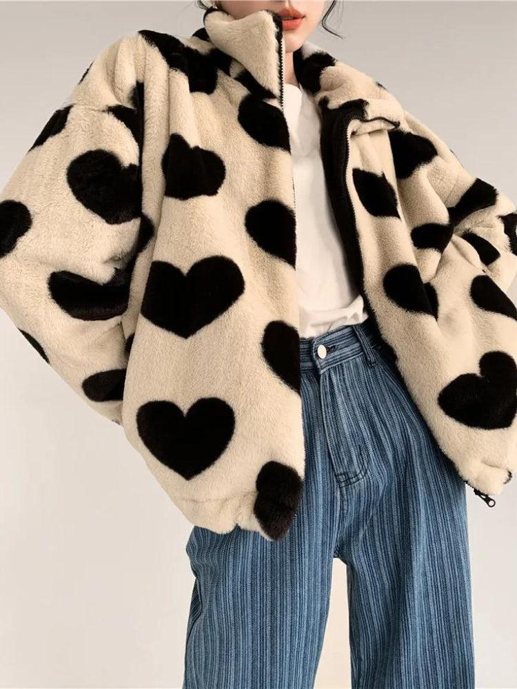 Stylish Work Outfits, Outfit Summer Ideas Heart Pattern Teddy Jacket Stylish Work Outfits, Outfit Summer Ideas Heart Pattern Teddy Jacket