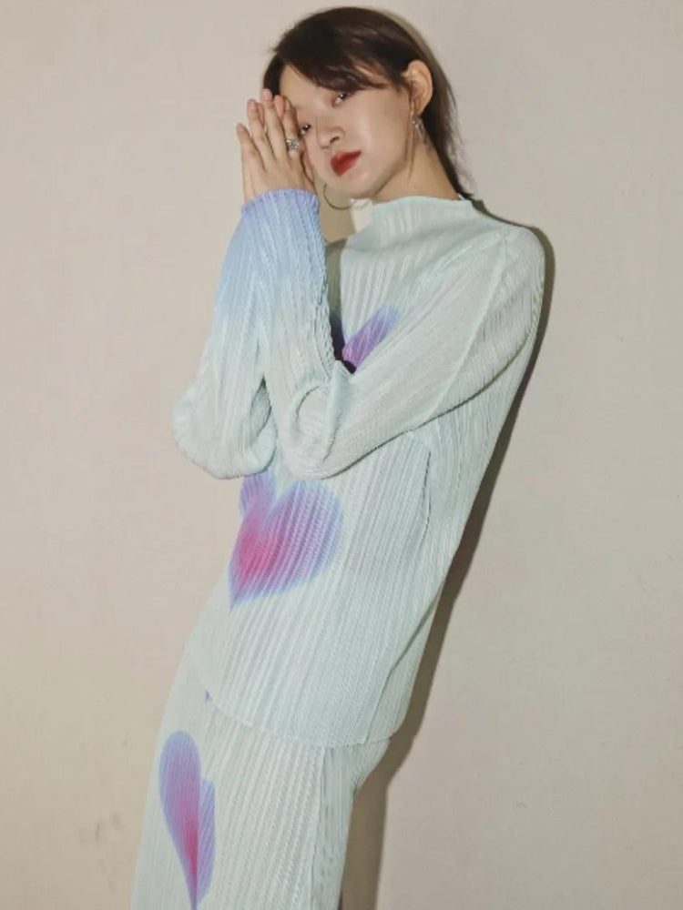 Stylish Work Outfits, Outfit Summer Ideas Heart Pleated Top & Midi Skirt Two Piece Set Stylish Work Outfits, Outfit Summer Ideas Heart Pleated Top & Midi Skirt Two Piece Set