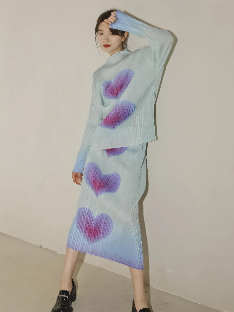 Stylish Work Outfits, Outfit Summer Ideas Heart Pleated Top & Midi Skirt Two Piece Set Stylish Work Outfits, Outfit Summer Ideas Heart Pleated Top & Midi Skirt Two Piece Set