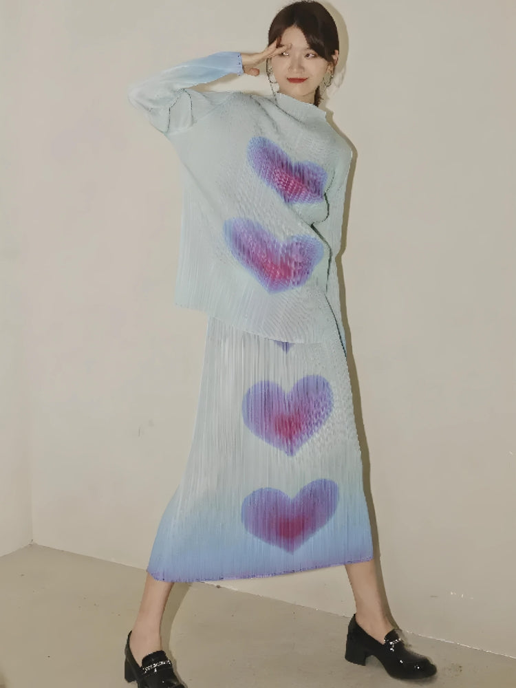 Stylish Work Outfits, Outfit Summer Ideas Heart Pleated Top & Midi Skirt Two Piece Set