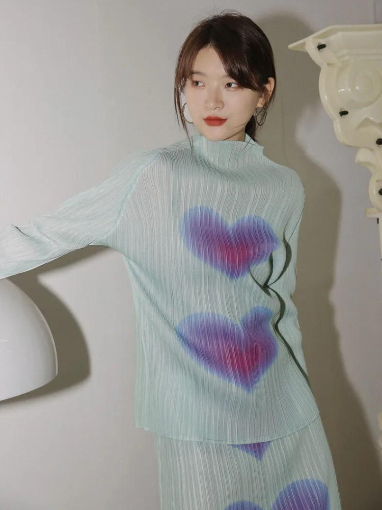 Stylish Work Outfits, Outfit Summer Ideas Heart Pleated Top & Midi Skirt Two Piece Set Stylish Work Outfits, Outfit Summer Ideas Heart Pleated Top & Midi Skirt Two Piece Set