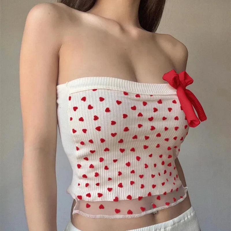 Stylish Work Outfits, Outfit Summer Ideas Heart Ribbed Tube Top
