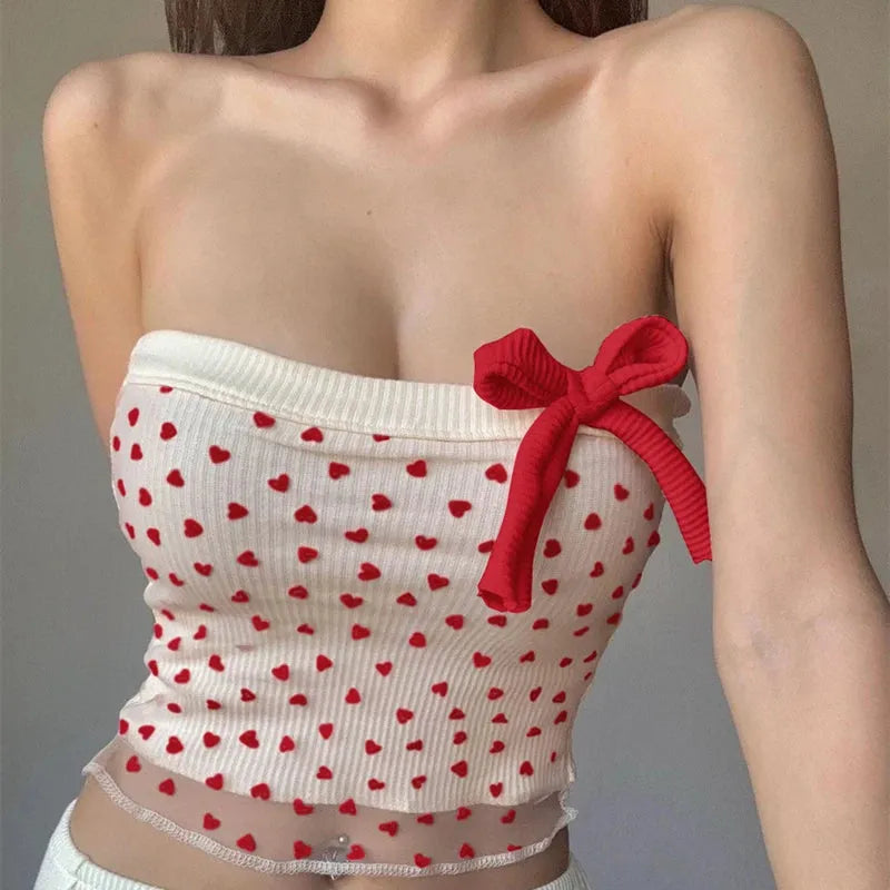 Stylish Work Outfits, Outfit Summer Ideas Heart Ribbed Tube Top