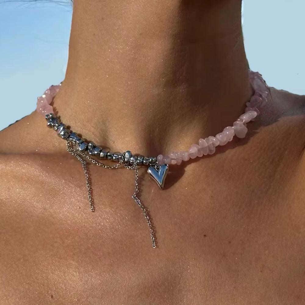Stylish Work Outfits, Outfit Summer Ideas Heart Rose Quartz Necklace