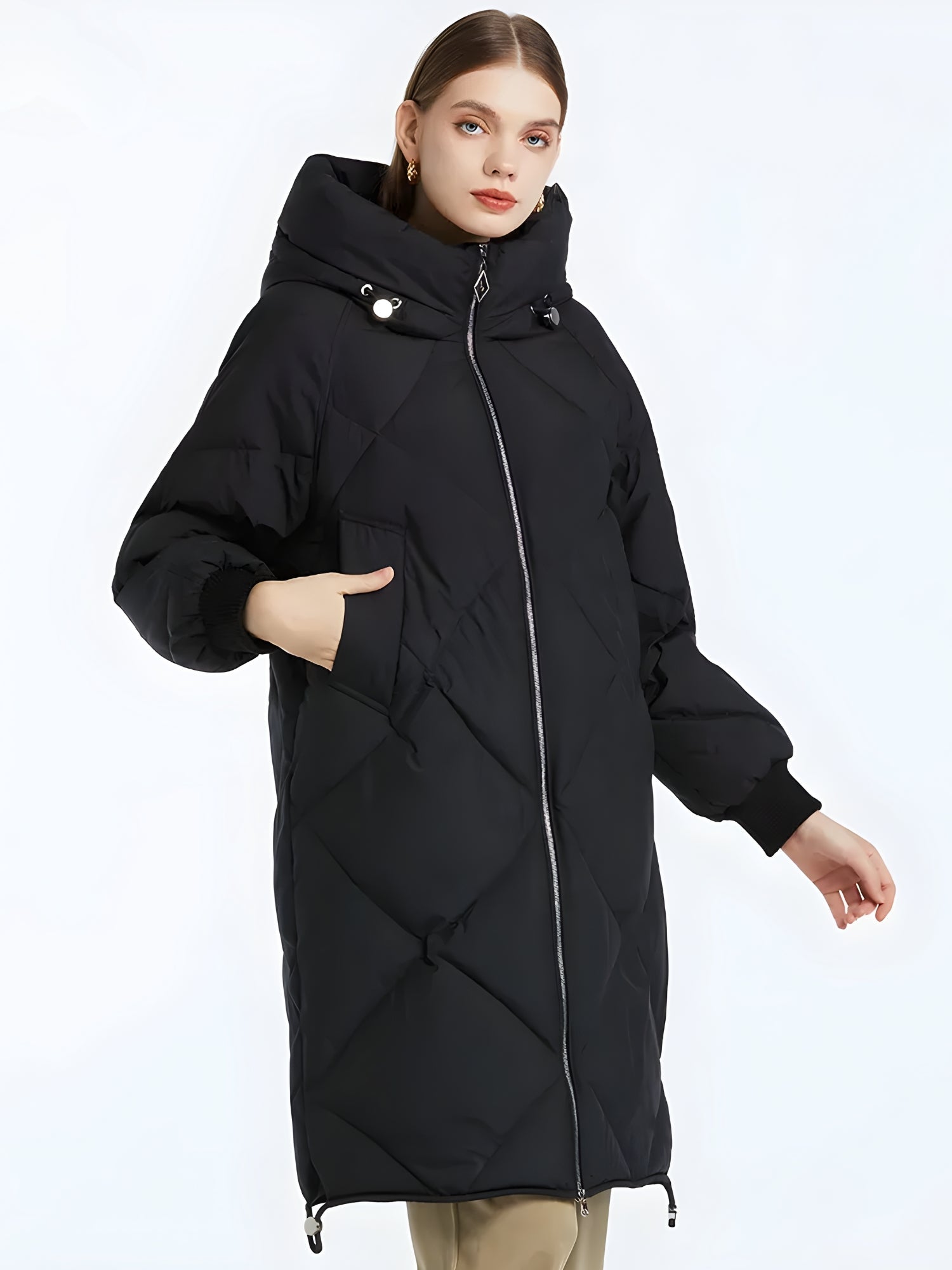 Stylish Work Outfits, Outfit Summer Ideas Hooded Zip-Up Long Puffer Coat Stylish Work Outfits, Outfit Summer Ideas Hooded Zip-Up Long Puffer Coat