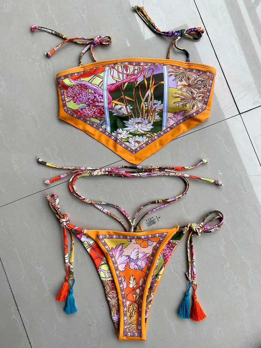 Stylish Work Outfits, Outfit Summer Ideas Indie Floral Bandana Scarf Bikini Set Stylish Work Outfits, Outfit Summer Ideas Indie Floral Bandana Scarf Bikini Set