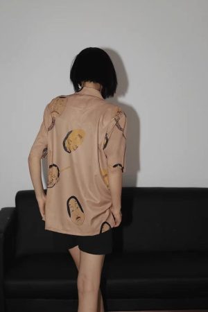 Stylish Work Outfits, Outfit Summer Ideas Japanese Art Short Sleeve Shirt