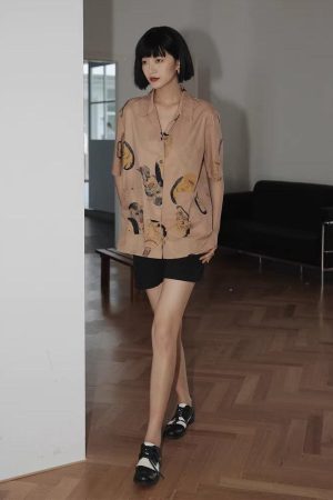 Stylish Work Outfits, Outfit Summer Ideas Japanese Art Short Sleeve Shirt