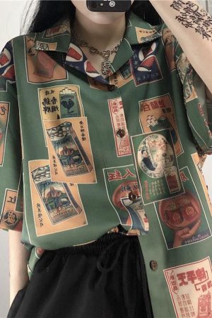 Stylish Work Outfits, Outfit Summer Ideas Japanese Figure Print Shirt