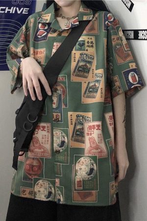 Stylish Work Outfits, Outfit Summer Ideas Japanese Figure Print Shirt