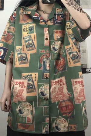 Stylish Work Outfits, Outfit Summer Ideas Japanese Figure Print Shirt