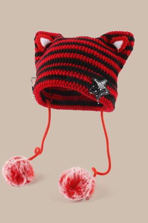 Stylish Work Outfits, Outfit Summer Ideas Kawaii Cat Ear Pom-Pom Beanie