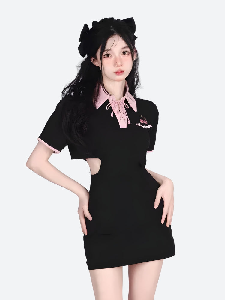 Stylish Work Outfits, Outfit Summer Ideas Kawaii Cherry Cut Out Mini Polo Dress