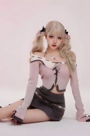 Stylish Work Outfits, Outfit Summer Ideas Kawaii Corduroy Knitted Two Piece Set