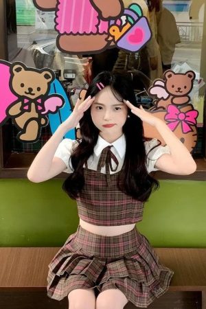 Stylish Work Outfits, Outfit Summer Ideas Kawaii Plaid Two Piece Set