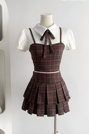 Stylish Work Outfits, Outfit Summer Ideas Kawaii Plaid Two Piece Set