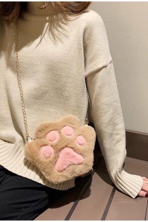 Stylish Work Outfits, Outfit Summer Ideas Kawaii Plush Paw Crossbody Bag