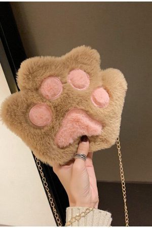 Stylish Work Outfits, Outfit Summer Ideas Kawaii Plush Paw Crossbody Bag