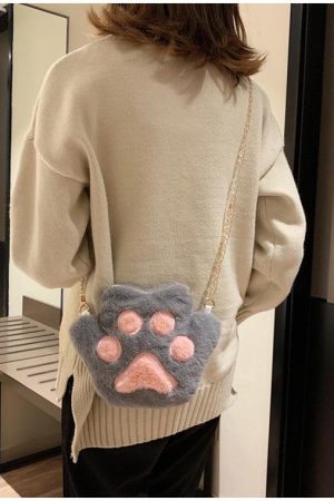 Stylish Work Outfits, Outfit Summer Ideas Kawaii Plush Paw Crossbody Bag