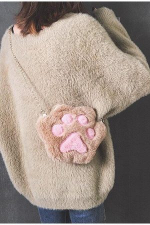Stylish Work Outfits, Outfit Summer Ideas Kawaii Plush Paw Crossbody Bag