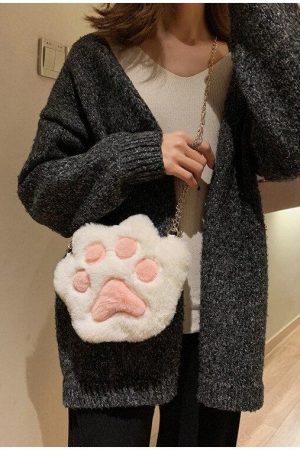 Stylish Work Outfits, Outfit Summer Ideas Kawaii Plush Paw Crossbody Bag