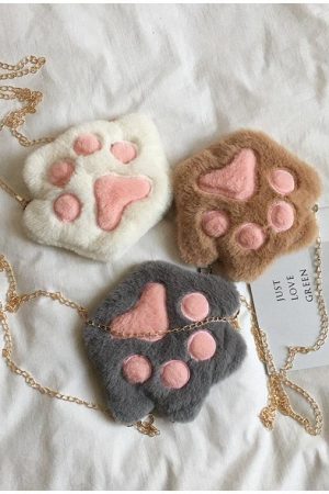 Stylish Work Outfits, Outfit Summer Ideas Kawaii Plush Paw Crossbody Bag