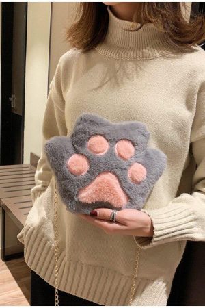 Stylish Work Outfits, Outfit Summer Ideas Kawaii Plush Paw Crossbody Bag