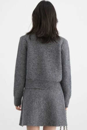 Stylish Work Outfits, Outfit Summer Ideas Knitted Button-Up Cardigan & Mini Skirt Two Piece Set