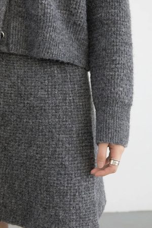 Stylish Work Outfits, Outfit Summer Ideas Knitted Button-Up Cardigan & Mini Skirt Two Piece Set