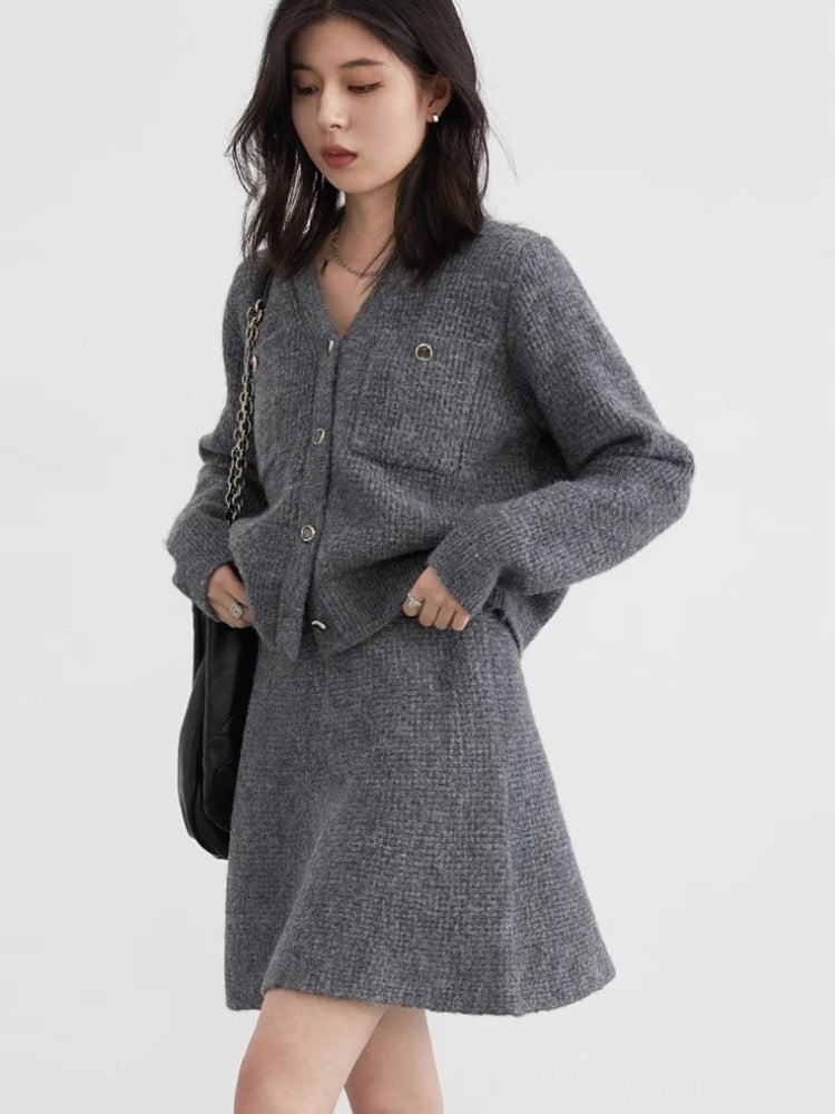 Stylish Work Outfits, Outfit Summer Ideas Knitted Button-Up Cardigan & Mini Skirt Two Piece Set Stylish Work Outfits, Outfit Summer Ideas Knitted Button-Up Cardigan & Mini Skirt Two Piece Set