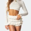 Stylish Work Outfits, Outfit Summer Ideas Knitted Crop Top & Ruffled Shorts Two Piece Set