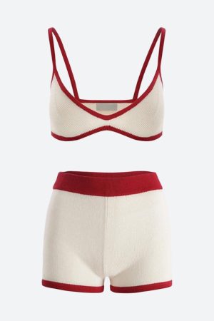 Stylish Work Outfits, Outfit Summer Ideas Knitted Crop Top & Shorts Two Piece Set