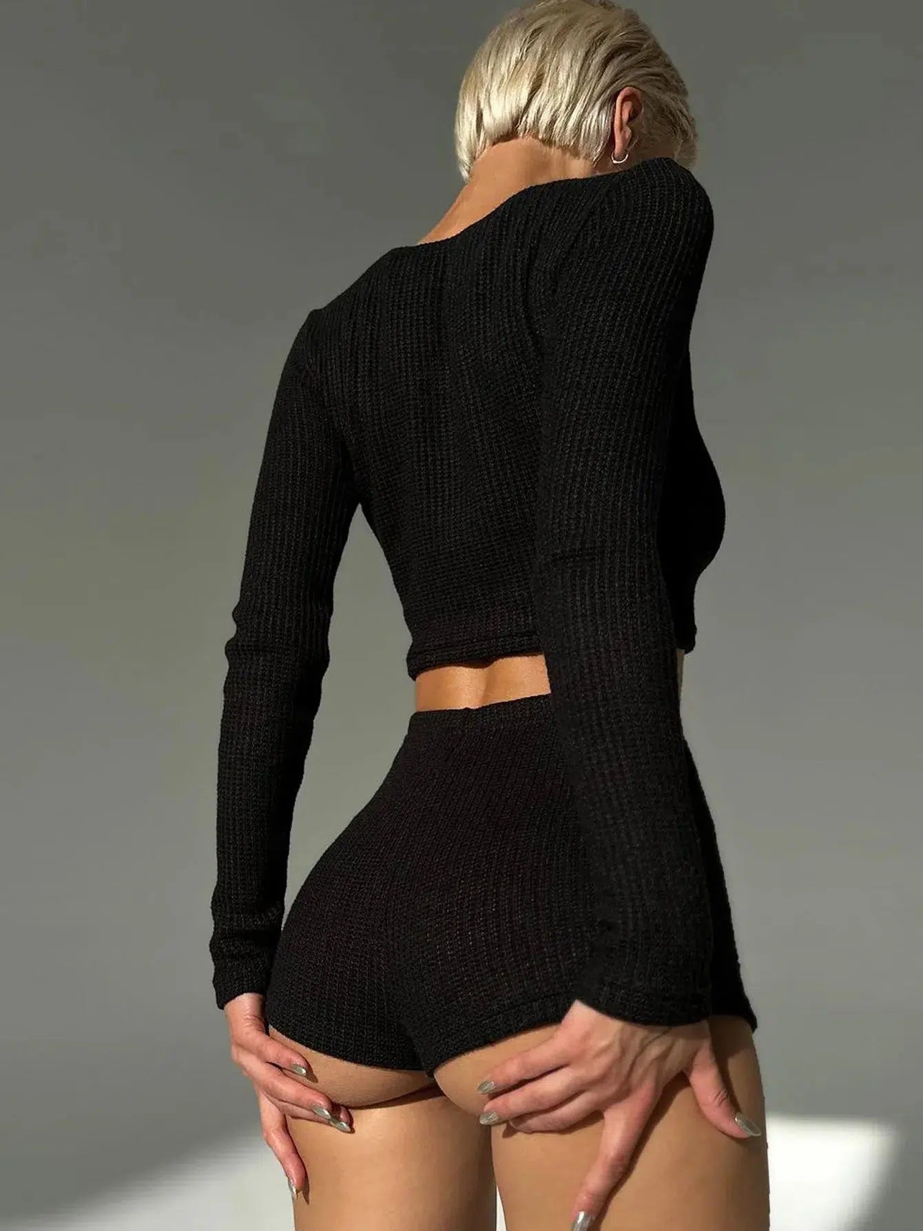 Stylish Work Outfits, Outfit Summer Ideas Knitted Crop Top & Shorts Two Piece Set Stylish Work Outfits, Outfit Summer Ideas Knitted Crop Top & Shorts Two Piece Set