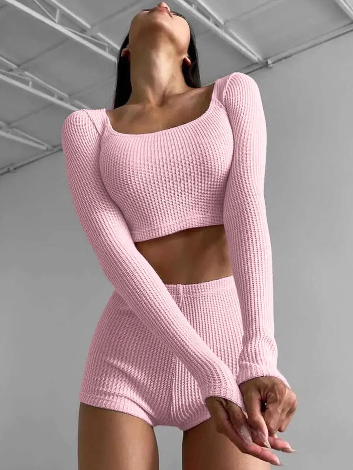 Stylish Work Outfits, Outfit Summer Ideas Knitted Crop Top & Shorts Two Piece Set